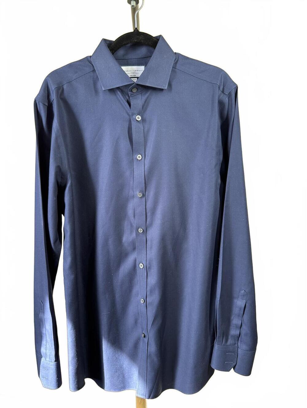 Charles Tyrwhitt Navy Blue Non-Iron Dress Shirt Size Large